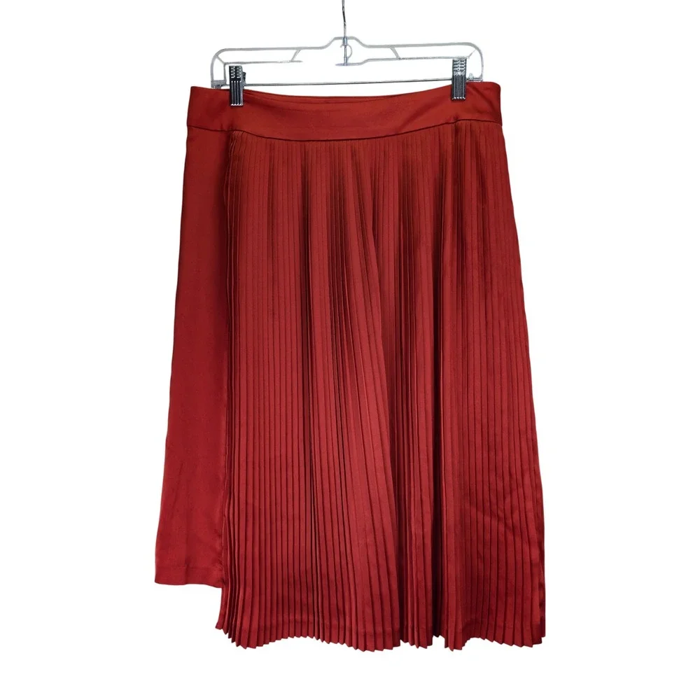 Banana Republic Olivia Palermo Burnt Orange Pleated Midi Wrap Skirt 8‎ Office
